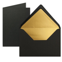200 Sets - Faltkarten DIN A5 - Schwarz mit Umschläge DIN C5 mit Gold Metallic Futter - 14,8 x 21 cm - FarbenFroh by GUSTAV NEUSER