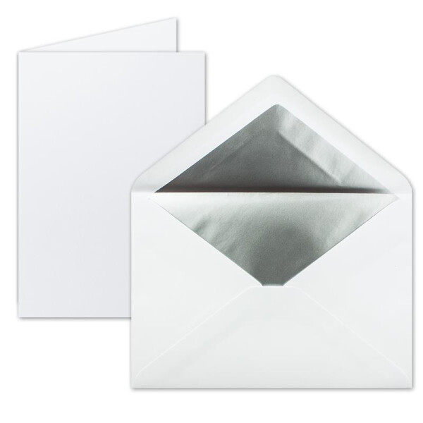25 Sets - Faltkarten DIN A5 - Hochweiß (Weiß) mit Umschläge DIN C5 mit Silber Metallic Futter - 14,8 x 21 cm - FarbenFroh by GUSTAV NEUSER
