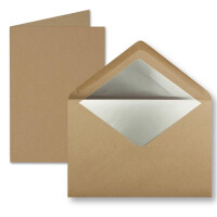 25 Sets - Faltkarten DIN A5 - Sandbraun (Kraftpapier) mit Umschläge DIN C5 mit Silber Metallic Futter - 14,8 x 21 cm - FarbenFroh by GUSTAV NEUSER