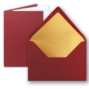 25 Sets - Faltkarten DIN A5 - Dunkelrot (Rot) mit Umschläge DIN C5 mit Gold Metallic Futter und weißen Einleger - 14,8 x 21 cm - FarbenFroh by GUSTAV NEUSER