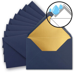 75 Sets - Faltkarten DIN A5 - Dunkelblau (Blau) mit Umschläge DIN C5 mit Gold Metallic Futter und weißen Einleger - 14,8 x 21 cm - FarbenFroh by GUSTAV NEUSER
