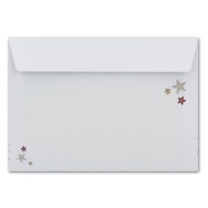 50x Briefumschläge DIN C6 in Weiß mit Weihnachtsbaum und Sternen - Haftklebung mit Abziehstreifen - 114 x 162 mm - 80 g/m² - Weihnachtsumschläge mit Motiv für Firmen und Privat
