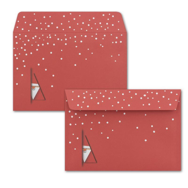 25x Briefumschläge DIN C6 in Rot mit Weihnachtsmann Motiv - Haftklebung mit Abziehstreifen - 114 x 162 mm - 80 g/m² - Weihnachtsumschläge mit Motiv für Firmen und Privat