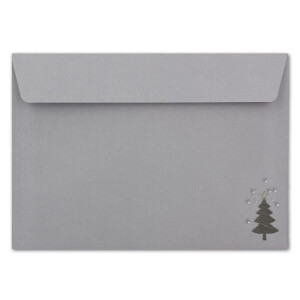 50x Briefumschläge DIN C6 in Grau mit Weihnachtsbäumen in Scratch-Optik - Haftklebung mit Abziehstreifen - 114 x 162 mm - 80 g/m² - Weihnachtsumschläge mit Motiv für Firmen und Privat