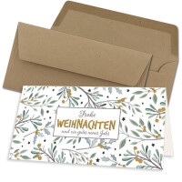 10x Weihnachtskarten-Set DIN Lang in Weiß mit Eukalyptus- und Mistelzweigen - Faltkarten mit Umschlägen DIN Lang Kraftpapier Sandbraun mit Nassklebung - Weihnachtsgrüße für Firmen und Privat