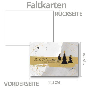 10x Weihnachtskarten-Set DIN Lang in Grau mit Weihnachtsbäumen und Text - Faltkarten mit Umschlägen DIN Lang Kraftpapier Sandbraun mit Nassklebung - Weihnachtsgrüße für Firmen und Privat