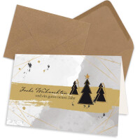 10x Weihnachtskarten-Set DIN Lang in Grau mit Weihnachtsbäumen und Text - Faltkarten mit Umschlägen DIN Lang Kraftpapier Sandbraun mit Nassklebung - Weihnachtsgrüße für Firmen und Privat