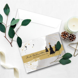 20x Weihnachtskarten-Set DIN A6 in Grau mit Weihnachtsbäumen und Text - Faltkarten mit passenden Umschlägen DIN C6 Hochweiß mit Haftklebung - Weihnachtsgrüße für Firmen und Privat
