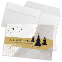 30x Weihnachtskarten-Set DIN A6 in Grau mit Weihnachtsbäumen und Text - Faltkarten mit passenden Umschlägen DIN C6 Hochweiß mit Haftklebung - Weihnachtsgrüße für Firmen und Privat