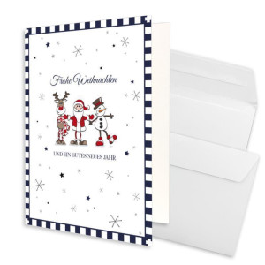 10x Weihnachtskarten-Set DIN A6 in Weiß mit Weihnachtsfiguren und Text - Faltkarten mit passenden Umschlägen DIN C6 Hochweiß mit Haftklebung - Weihnachtsgrüße für Firmen und Privat