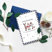 10x Weihnachtskarten-Set DIN A6 in Weiß mit Weihnachtsfiguren und Text - Faltkarten mit Umschlägen DIN C6 Dunkelblau mit Nassklebung - Weihnachtsgrüße für Firmen und Privat