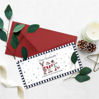 15x Weihnachtskarten-Set DIN Lang in Weiß mit Weihnachtsfiguren und Text - Faltkarten mit Umschlägen DIN Lang Dunkelrot (Rot) mit Nassklebung - Weihnachtskarten für Firmen und Privat