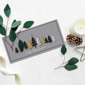 10x Weihnachtskarte DIN Lang in Grau mit Weihnachtsbäumen in Scratch-Optik - Faltkarten mit Weihnachtsmotiv - 9,8 x 21 cm - Weihnachtsgrüße für Firmen und Privat