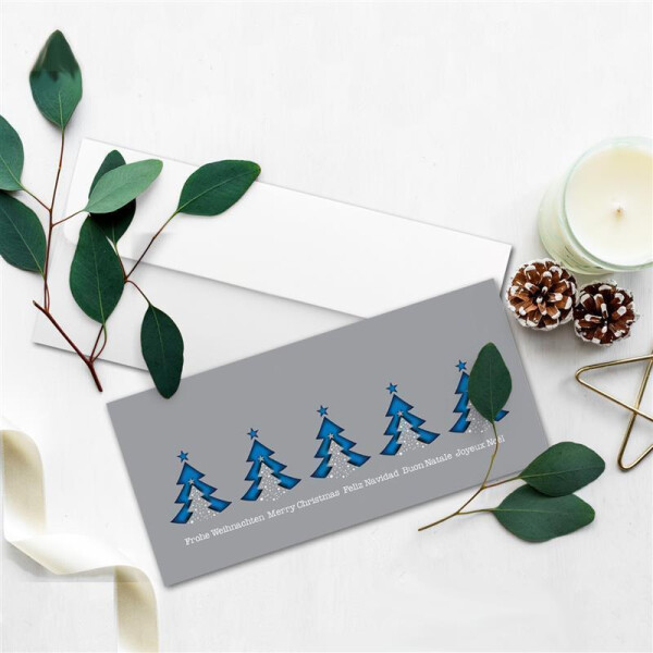 LANG Weihnachtskarten-Set – 12 Karten + 13 Umschläge, Wald-Design Mit Glitzer, Leinenprägung