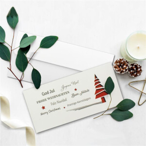 20x Weihnachtskarten-Set DIN Lang in Creme mit roten Tannenbäumen und Text - Faltkarten mit passenden Umschlägen DIN Lang Hochweiß mit Haftklebung - Weihnachtsgrüße für Firmen und Privat