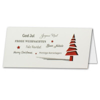 10x Weihnachtskarte DIN Lang in Creme mit roten Tannenbäumen und Text - Faltkarten mit Weihnachtsmotiv - 9,8 x 21 cm - Weihnachtsgrüße für Firmen und Privat