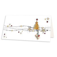 75x Weihnachtskarte DIN Lang in Weiß mit Weihnachtsbaum und Sternen - Faltkarten mit Weihnachtsmotiv - 9,8 x 21 cm - Weihnachtsgrüße für Firmen und Privat