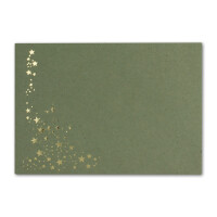 100x Weihnachts-Briefumschläge - DIN C6 - mit Gold-Metallic geprägtem Sternenregen -Farbe: Kraftpapier Grün - Nassklebung, 120 g/m² - 114 x 162 mm