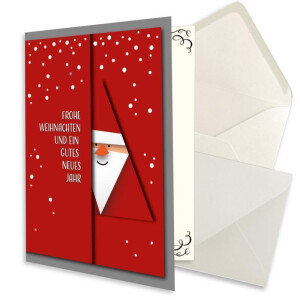 25x kleines Weihnachtskarten-Set DIN A7 mit rotem Weihnachtsmann Motiv - Faltkarten mit passenden Umschlägen DIN C7 Naturweiß mit Nassklebung - Weihnachtsgrüße für Firmen und Privat