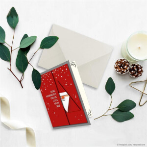 25x kleines Weihnachtskarten-Set DIN A7 mit rotem Weihnachtsmann Motiv - Faltkarten mit passenden Umschlägen DIN C7 Naturweiß mit Nassklebung - Weihnachtsgrüße für Firmen und Privat
