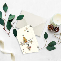 200x kleines Weihnachtskarten-Set DIN A7 in Weiß mit Weihnachtsbaum und Sternen - Faltkarten mit passenden Umschlägen DIN C7 Naturweiß mit Nassklebung - Weihnachtsgrüße für Firmen und Privat
