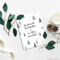 15x nachhaltige Weihnachtskarte DIN A6 in Weiß mit Weihnachtsbäumen und Text - Faltkarten mit Weihnachtsmotiv - 10,5 x 14,8 cm - Weihnachtsgrüße für Firmen und Privat