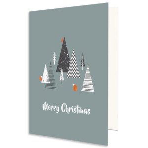 200x nachhaltige Weihnachtskarte DIN A6 in Blau mit Weihnachtsbäumen und Text - Faltkarten mit Weihnachtsmotiv - 10,5 x 14,8 cm - Weihnachtsgrüße für Firmen und Privat