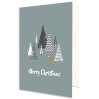 200x nachhaltige Weihnachtskarte DIN A6 in Blau mit Weihnachtsbäumen und Text - Faltkarten mit Weihnachtsmotiv - 10,5 x 14,8 cm - Weihnachtsgrüße für Firmen und Privat