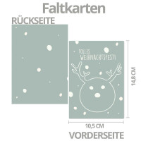 10x nachhaltiges Weihnachtskarten-Set DIN A6 in Blau mit Rentier und Text - Faltkarten mit passenden Umschlägen DIN C6 Blau mit Haftklebung - Weihnachtsgrüße für Firmen und Privat