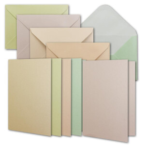 250 Perlmutt Kartenset inklusive Briefumschläge - Blanko Kartenset - DIN A6 Einladungskarten aus 5 verschiedenen Pastellfarben - 10.5 x 14.8 cm