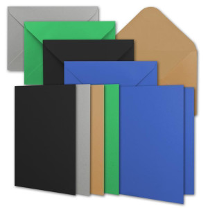25 Kartensets inklusive Briefumschläge - Blanko Karten mit Geschenkschachtel - dunkler Farbmix - DIN A6 Einladungskarten aus 5 verschiedenen Farben - 10,5 x 14,8 cm