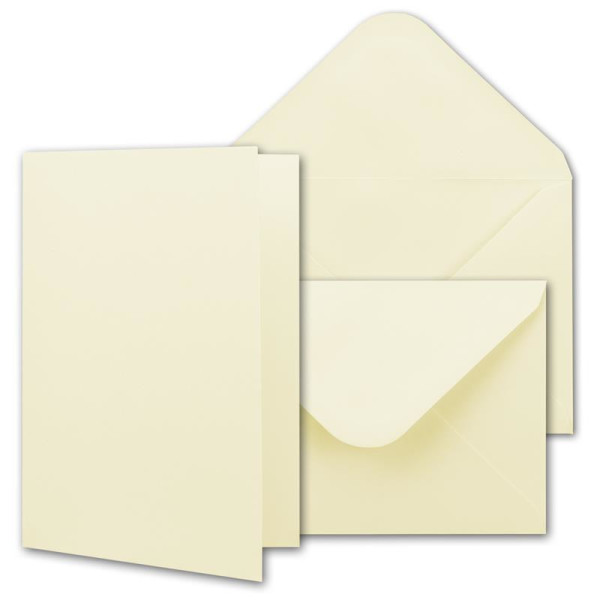50x Faltkartenset mit Briefumschläge DIN A6 / C6 in Vanille Creme mit Geschenkschachtel- Blanko Einladungskarten 10,5 x 14,8 cm - Bastelkarten Set