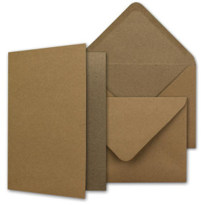 100x Vintage Kraftpapier Kartenset mit Briefumschlägen - Recycling Karten Natur Braun - DIN A6 / C6 - 10,5 x 14,8 cm - Bastelkarten Set