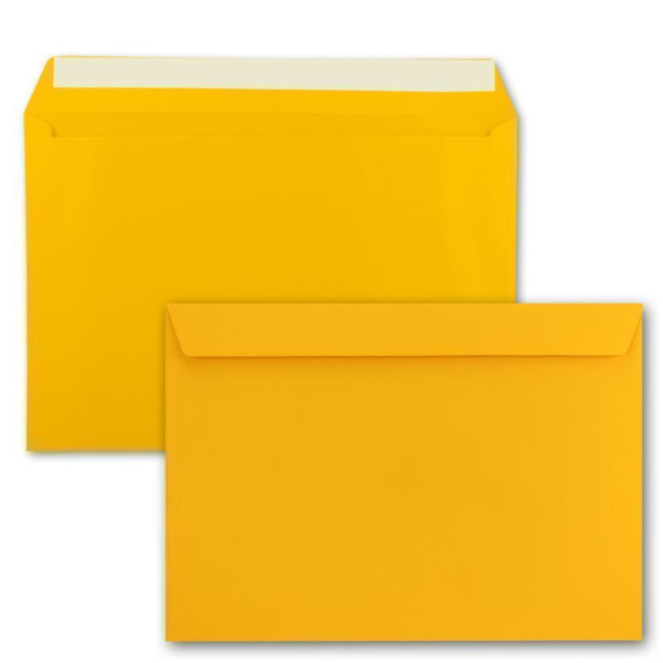 10x große XXL Briefumschläge DIN C4 in Sonnengelb (Gelb) - 22,9 x 32,4 cm - Haftklebung ohne Fenster - Versandtasche für DIN A4 geeignet