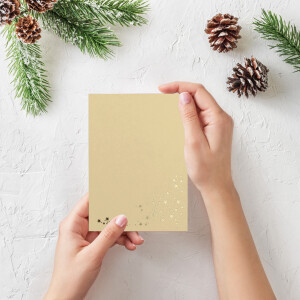15x Faltkarten DIN A6 - Karamell (Braun) mit goldenen Metallic Sternen - 10,5 x 14,8 cm - Einladungskarten zu Weihnachten - Marke: FarbenFroh by GUSTAV NEUSER