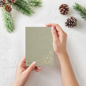 15x Faltkarten DIN A6 - Kraftpapier Grau mit goldenen Metallic Sternen - 10,5 x 14,8 cm - Einladungskarten zu Weihnachten - Marke: FarbenFroh by GUSTAV NEUSER
