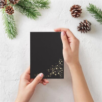 Faltkarten DIN B6 - Schwarz mit goldenen Metallic Sternen - 15 Stück - 11,5 x 17 cm - blanko für Drucker geeignet Ideal für Weihnachtskarten - Marke: NEUSER FarbenFroh