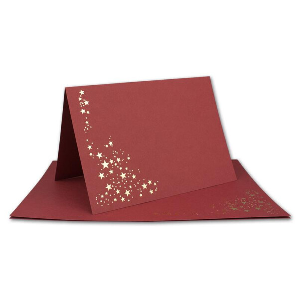 Faltkarten DIN B6 - Dunkelrot mit goldenen Metallic Sternen - 15 Stück - 11,5 x 17 cm - blanko für Drucker geeignet Ideal für Weihnachtskarten - Marke: NEUSER FarbenFroh