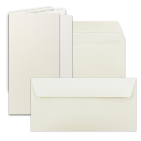 250x Kartenpaket DIN Lang mit Doppelkarten, Umschlägen und Einlegeblätter Cremeweiß - Faltkartenset ideal für Einladungen und Karten basteln