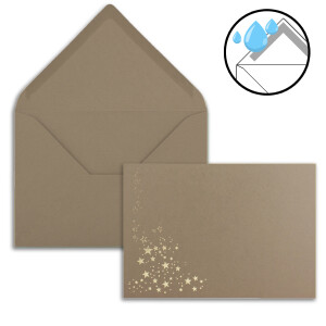 Faltkarten-Set mit Umschlägen DIN A6 - Cappuccino (Braun) mit goldenen Metallic Sternen - 40 Sets - für Drucker geeignet Ideal für Weihnachtskarten