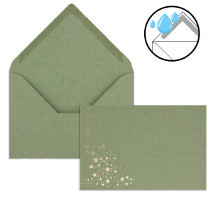 Faltkarten-Set mit Umschlägen DIN A6 - Kraftpapier Grün mit goldenen Metallic Sternen - 75 Sets - für Drucker geeignet Ideal für Weihnachtskarten