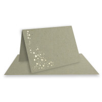 10x Faltkarten DIN A6 im Set mit Umschlägen DIN C6 mit Einlege Papier - Kraftpapier Grau mit geprägten Gold Metallic Sternen (glänzend) - Ideal für Weihnachtskarten