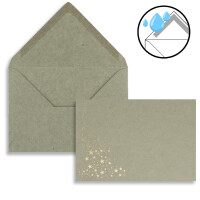 10x Faltkarten DIN A6 im Set mit Umschlägen DIN C6 mit Einlege Papier - Kraftpapier Grau mit geprägten Gold Metallic Sternen (glänzend) - Ideal für Weihnachtskarten
