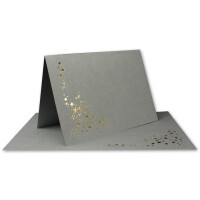 25x Faltkarten DIN A6 im Set mit Umschlägen DIN C6 mit Einlege Papier - Farbe: Graphit (Grau) mit geprägten Gold Metallic Sternen (glänzend) - Ideal für Weihnachtskarten