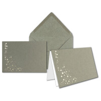 100x Faltkarten DIN A6 im Set mit Umschlägen DIN C6 mit Einlege Papier - Farbe: Graphit (Grau) mit geprägten Gold Metallic Sternen (glänzend) - Ideal für Weihnachtskarten