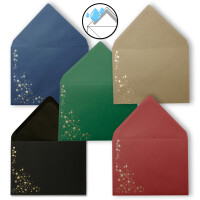75x Faltkarten-Set mit Umschlägen DIN B6 - Mix-Paket aus farbigen Karten mit goldenen Metallic Sternen - 11,5 x 17 cm - sehr edel - Ideal für Weihnachtskarten