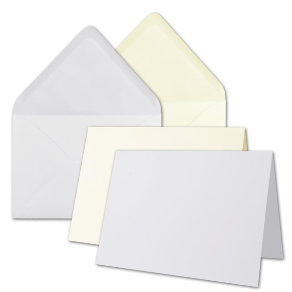 200x Faltkarten-Set inklusive Briefumschläge größer als DIN B6 - Übergröße - Weiß und Creme - Klappkarten mit Umschlägen