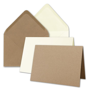 200x Faltkarten-Set inklusive Briefumschläge größer als DIN B6 - Übergröße - Creme und Kraftpapier Braun - Klappkarten mit Umschlägen