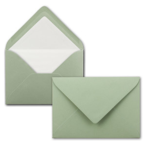25 Briefumschläge in Eukalyptus (Grün) mit weißem Innenfutter - Kuverts in DIN B6 Format  - 12,5 x 17,6 cm - Seidenfutter - Nassklebung