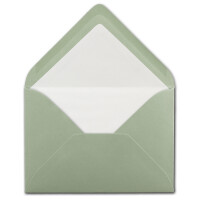 50 Briefumschläge in Eukalyptus (Grün) mit weißem Innenfutter - Kuverts in DIN B6 Format  - 12,5 x 17,6 cm - Seidenfutter - Nassklebung